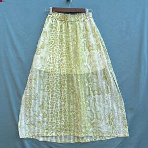 EUC- ALLSAINTS Clara Noche Pleated Midi Skirt Size 0 Yellow Animal Print Pockets